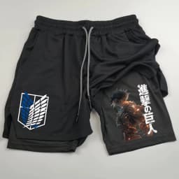 Attack on Titan Anime Collaboration Printing 2-in-1 Sports Shorts Summer New Men's and Women's Fitness Running Leggings Shorts