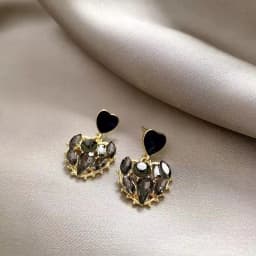 Woman's Temperament Gray Heart Shape Dangle Earrings Stud Natural Stone Craved Zinc Alloy Earrings Korean Style Evening Jewelry