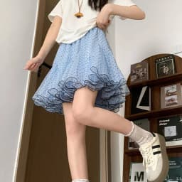 Polka Dot Mesh Cake Skirt Women Summer High Elastic Waist A-line Short Skirts for Woman Sweet Ballet Style Ruffles Puffy Skirt