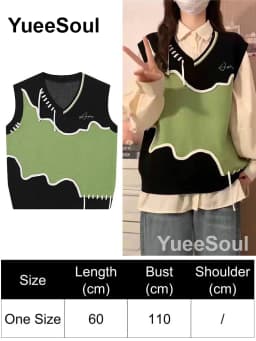 Green Knit Vest Printed Sleeveless Pullover Oversized Women Sweater Vest 2026 New Y2K Vintage Knitwear Women's Autumn Clothing