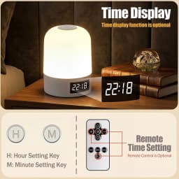 LED Touch Bedside Night Light Remote Control Stepless Dimming 3 Color Modes Timer Digital Clock Table Lamp for Home Bedroom Dorm