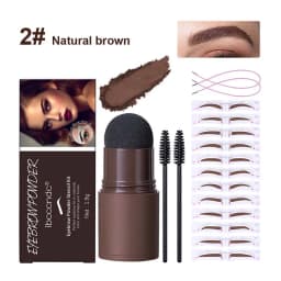 Eyebrow Stamp Stencil Kit Brown Black Brow Powder Hairline Contour Long-Lasting Waterproof Eyebrow Makeup Brow Shape with 12 PCS