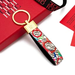 CH Monogram Print Leather Keychain Two Tone Red Edge Car Key Holder Unisex Fashion Bag Charm Luxury Accessory Pendant Keyring
