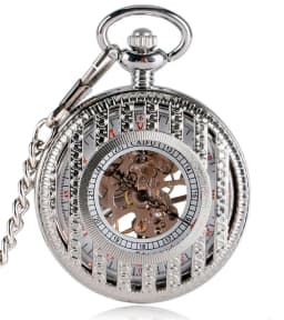 10pcs/lot Vintage Vertical Stripes Case Flip Mechanical Pocket Watch Roman Dial Hand Wind Skeleton Men Women Gift Watch
