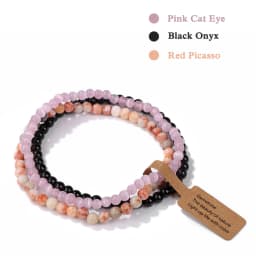 3Pcs/set Natural Green Stone Bracelet 4mm Moss Agates Black Onyx Cat Eye Beads Elastic Bracelets For Women Men Simple Jewelry