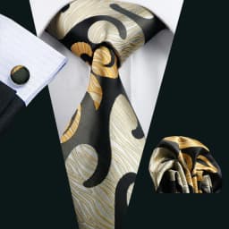 Barry.Wang Dark Gold Men Tie Silk Stripe Pocket Square Cufflinks Sets Formal Woven Neckties Business Party Designer Gifts 5702