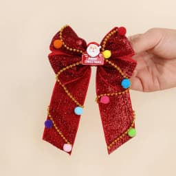 New Year Christmas Bow Hair Clips Christmas Tree Decoration Hairpins Glittery Colorful Pom Poms Barrette For Girls Accessories