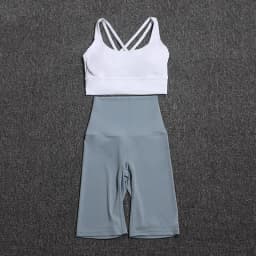 Nylon Yoga Set Gym Two Piece Sets Womens Bra Top Women Cycling Shorts Sport Fitness Sportswear 45 Colors Womens Clothing