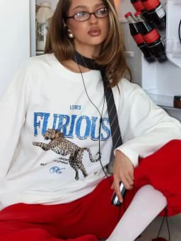 Leopard Furious Printed Oversized T Shirt Women Long Sleeve American Retro Casual Hoodies French Crewneck Streetwear Tshirt 2026