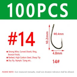 100/200PCS #12 ~ #22 Fly Fishing Dry Fly Hook Standard Wire Bronzed Nymph Curved Hook Small Fly Lures Tying Material