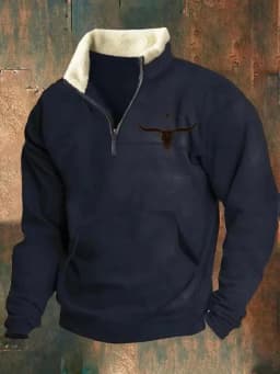Spring Autumn New Men Wool Collar Half-zipper Hoodies Sweatshirts Print Casual European American Trend Jacket Long-sleeved Tops