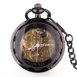 Cool Skeletonized Black/Silver Mechanical Pocket Watch with Transparent for Men Women Vintage Steampunk pocket watch mechanical