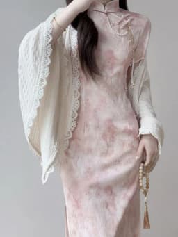 Pink Slim Fit Young Style Chinese New Version Summer Dress Short Sleeve Daily Wear Polyester Fiber Retro Style