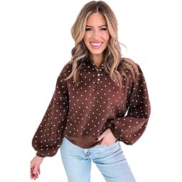 Women Polka Dot Sweatshirt Half Zip Pullover Oversized Loose Fit Long Sleeve Casual Tops Autumn Winter Streetwear