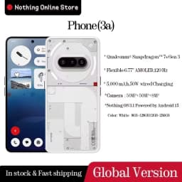 Global Version Nothing Phone (3a) 6.77 inch Flexible AMOLED Snapdragon 7s Gen 3 5G 5000 mAh 50W Charging 12GB+256GB