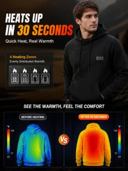 Heated Jacket Men Hoodie with 36 Heating Zones and 3 Customizable Temperature Levels, Ideal for Winter Fishing, Up to 50 Celsius