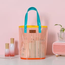 Large Capacity Transparent Handbag Waterproof Stripe Print Beach Bag Wash Bag Protable Travel Shopping Sundry Storage