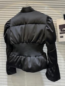 Elegant Dark Splice Women's Cotton Jacket Slimming Waist Design Warm Outerwear Long Sleeve Zipper Closure Stand Collar Coat