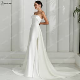 BEPEITHY Customized Mermaid Ivory Satin Wedding Dresses For Women 2026 Classic Strapless Plus Size Bridal Gown With Train