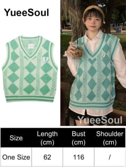 Green Knit Vest Printed Sleeveless Pullover Oversized Women Sweater Vest 2026 New Y2K Vintage Knitwear Women's Autumn Clothing
