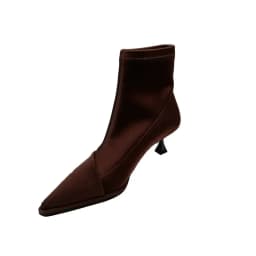 Ladies Shoes Elegant High Thin Heel New Satin Pointed Toe Short Boots Women Stretchce Temperament Ankle Boots Short Elegance