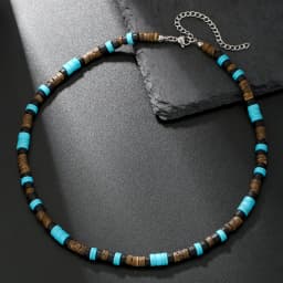 Boho Beaded Necklace for Men New Natural Coconut Shell Turquoises Wood Bead Chain Necklace Men's Fashion Neck Jewelry