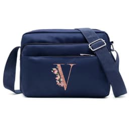 Large Capacity Travel and Commuting Storage Blue Bag Rose Gold Series Print Pattern Multi-layer One Shoulder Crossbody Bag