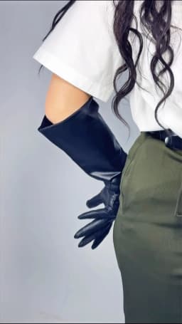 Unisex Black Real Leather Gloves Oversize Puff Sleeves Wide Elbow Long Genuine Goatskin Winter Warm Glove Evening Party Costume