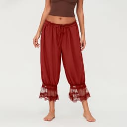 Women's Y2K Loose Fit Bloomers Cropped Pants Drawstring High Waist Floral Lace Patchwork Calf-Length Lantern Trousers