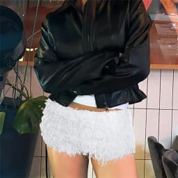 Womens Fuzzy Shorts Slim Fit Summer Solid Casual Booty Hot Pants Elastic Waist Mini Shorts Streetwear Female Micro Shorts