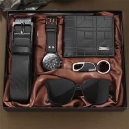 2026 New 5pcs Watch Set for Men in Gift Box Belt Wallet Hair Trimmer Keychain Sunglasses Men’s Watch Gift Box Set Gifts for Him