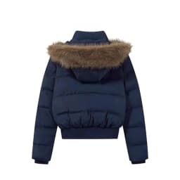 Women's Winter Warm Jacket Korean Thickened Big Fur Collar Hooded Outerwear Fashion Casual Detachable Short Cotton-Padded Coat