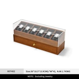 Oirlv 6 Grilds Wooden Watch Box Double-layer Jewelry Organizer Wrist Watch Display Box Dust-proof Transparent Cover Watch Case