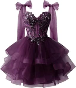 Bow Shoulder Strap Layered Chiffon Dress Starry Lace Three-dimensional Decal Youth Short Dance Sequin Dress Customized
