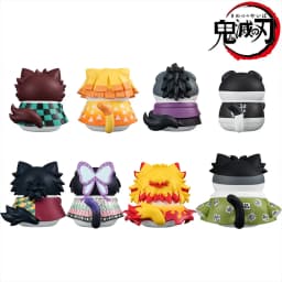 8pcs Q Version Demon Slayer Sitting Ghost Doll Tanjiro Nezuko Inosuke Zenizu Toy Figure Lucky Cat Series PVC Model Birthday Gift