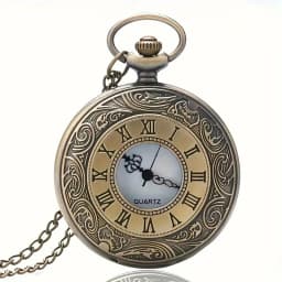 Classic Engraved Quartz Pocket Watch Vintage Bronze Pocket Watch with Chain Pendant Necklace Watch for Men Collection Gift