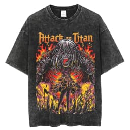 2026 Anime Attack on Titan Eren Jaeger Printed T-shirt Men's and Women's Washed T-shirt High Quality Vintage Cotton T-shirt Top