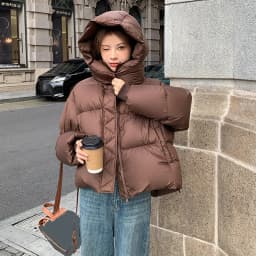 Windproof Zipper Up Stand Collar Puff Parkas Women Thicken Warm Hooded Down Cotton Coats Woman Korean Long Sleeve Short Parkas