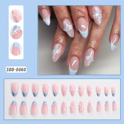 24Pcs White French Press On Nails 3D Bow Design Full Cover Wearable False Nails Short Square Head Ballet Fake Nails For Women