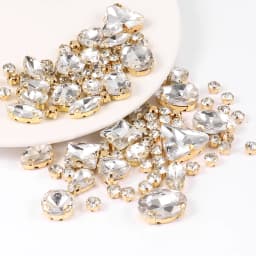130pcs/lot Gold Claw Setting Glass Rhinestone Mixed Shape Sew On Crystal Stone Diamond for Wedding Dress Shoes Bags DIY Trim