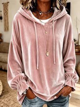 Hooded Hoodie No Pattern Irregular Fit Casual with Hooded Sweatshirt Japanese Korean Casual Regular Length Pullover Women Hoodie