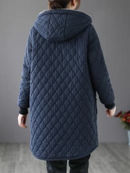 Women's Fleece Lined Thickened Long Cotton Jacket Loose Striped Hooded Coat Korean Style Winter Outerwear Casual Coat
