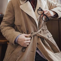Maden Women's Long Trench Coat Double-Breasted Belted Warm Wool-Like Lining Vintage Cotton Twill Autumn Winter Outerwear