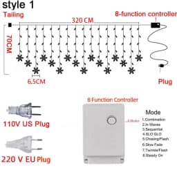 3.5M Christmas Snowflake LED String Lights Flashing Fairy Curtain Garland Lights Fancy Holiday Party New Year Decoration