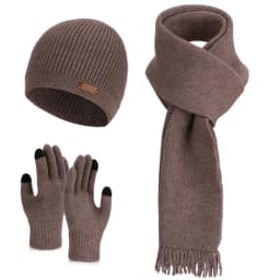 3 Pcs Sets Winter Women Plush Knitted Cold Hat Warm Woolen Head Cap Scarf Gloves Hats Outdoor Ear Windproof Beanies Cap