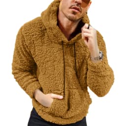 Autumn And Winter Men's Teddy Plush Drawstring Hooded Long-sleeved Sweater Jacket