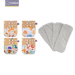 Elinfant 4 diapers with 4 absorbents gray mesh cloth inner one size baby for 3-15kg washable eco-friendly baby cloth diaper