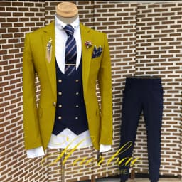 Men's Suit Business Jacket Dark Gray Jacket Navy Blue Vest Pants 3-Piece Set Slim Fit Wedding Tuxedo for Men