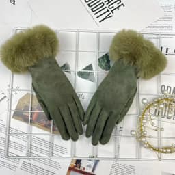 Suede Soft Warm Gloves Women's Woolen Mouth Winter Cycling Plus Velvet Finger Gloves Cycling Driving Thickened Furry Gloves G434