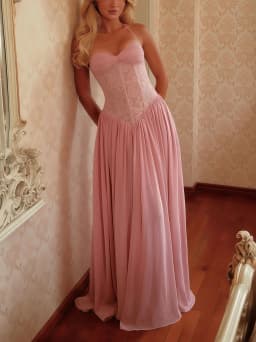 Elegant Lace Patchwork Corset Long Dress Women Halter Backless Bandage Slim Maxi Dress 2026 New Wedding Guest Evening Party Gown